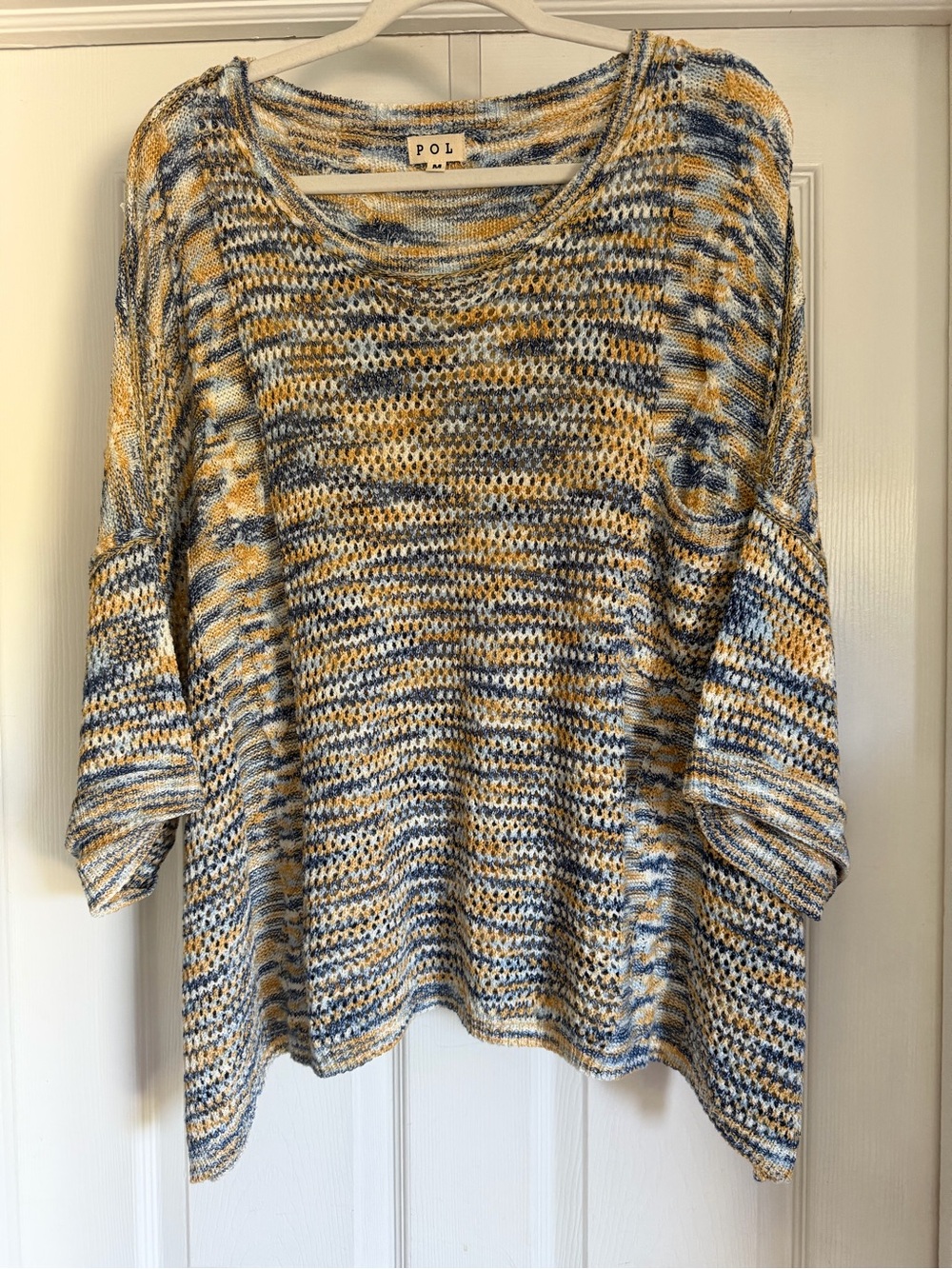 POL Relaxed Sweater in Blue & Natural Colors